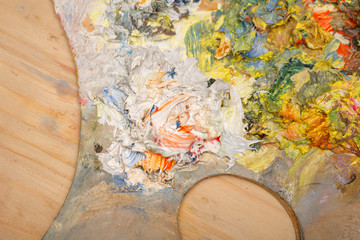 Oil paints on wooden palette