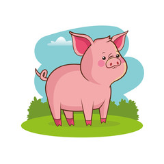 cute pig animal baby with landscape vector illustration eps 10