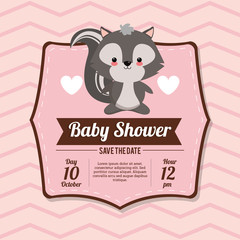 baby shower card invitation save the date - skunk baby vector illustration eps 10