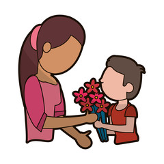 son give flowers to mother vector illustration eps 10