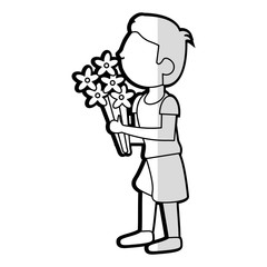 cartoon son boy bouquet flowers vector illustration eps 10