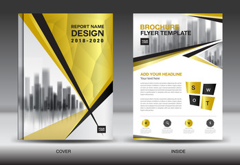 Business Brochure flyer templater, Gold cover design, annual report, Book, Magazine ads, polygon background, layout in A4 size
