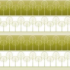 Seamless Striped Background with Summer Landscape, Contour Pictogram Forest Trees, Tile Pattern for your Design. Vector