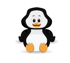 cartoon baby penguin sitting on ground isolated