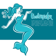 underwater summer time with beautiful pinup mermaid, brochure and flyer template