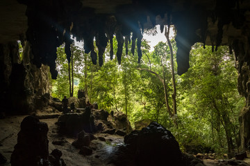 Inside Niah Painted Cave, one of the caves in Niah National Park, Borneo, Sarawak, Malaysia