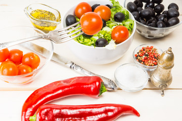 Tossed Salad with olives and pepper romano