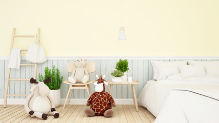 reindeer with giraffe and bear doll in kid room or bedroom-3D Rendering