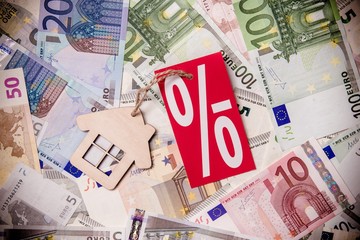 The symbol of the house lies on the background of the Euro 