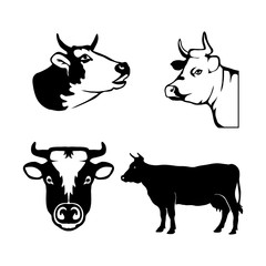 Vector set of black bulls head and bull logo Isolated on white background