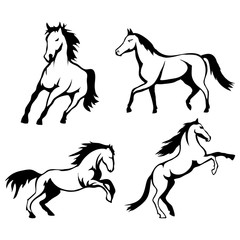 Vector set of black horse's head and mustang logo Isolated on white background