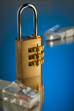 The concept of an encrypted Internet connection. Golden padlock.