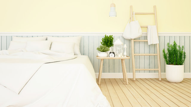 yellow blue bedroom or hotel - 3d Rendering