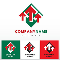 Abstract sign - arrow. Graphic symbol of logo design element, computer icon in green, red colors on white background. Vector illustration.