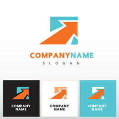 Abstract sign - arrow. Graphic symbol of logo design element, computer icon in orange, turquoise colors. Vector illustration.