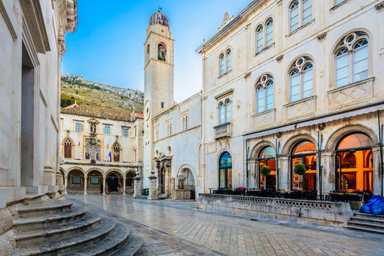 Square Dubrovnik town. / Marble view at historic old square in city center of town Dubrovnik, european travel destinations, Croatia.