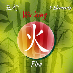 Five Feng Shui Elements Set - Chinese Wu Xing symbols. Translation of chinese hieroglyphs- wood, fire, earth, metal, water.