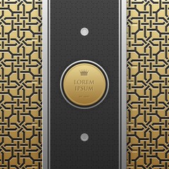 Vertical banner template on golden metallic background with seamless geometric pattern. Elegant luxury style.