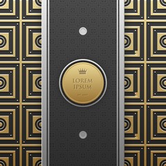 Vertical banner template on golden metallic background with seamless geometric pattern. Elegant luxury style.