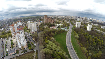 aerial view of Kiev in spring. Protasov Yar street