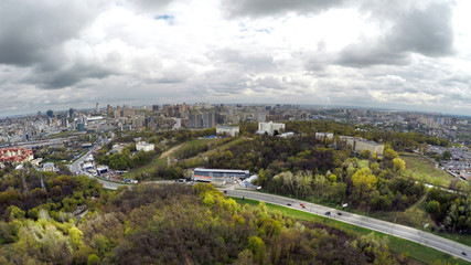 Fototapeta na wymiar aerial view of Kiev in spring. Protasov Yar street