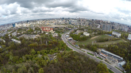 Fototapeta na wymiar aerial view of Kiev in spring. Protasov Yar street