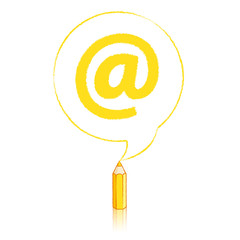 Yellow Pencil Drawing an At sign in Round Speech Balloon