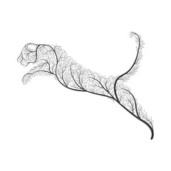Big wild cat stylized by bushes  for use as logos on cards, in printing, posters, invitations, web design and other purposes.