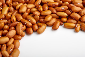 Yellow kidney bean isolated on white background. Yellow kidney bean texture background. A large bean with a subtle sweet flavor and soft texture. Beans. Proper nutrition. Vitamins. Healthy food.