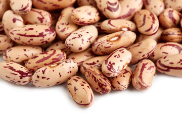 Light spotted kidney bean isolated on white background. Light kidney bean texture background. A large bean with a subtle sweet flavor and soft texture. Beans. Proper nutrition. Vitamins. Healthy food.