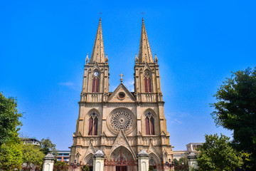 Fototapeta na wymiar Sacred Heart Cathedral. is a Gothic Revival Roman Catholic cathedral in Guangzhou, China