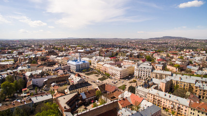 Fototapeta na wymiar Chernivtsi old city from above Western Ukraine. Sunny day of the city.