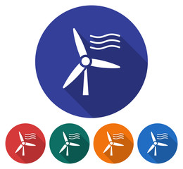 Naklejka na ściany i meble Round icon of wind turbine. Flat style illustration with long shadow in five variants background color