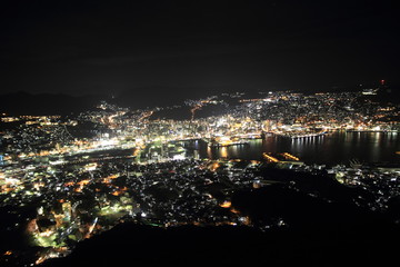Fototapeta na wymiar night view of Nagasaki, Japan from top of mount Inasa