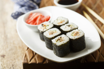 Rolls with cucumber and salmon