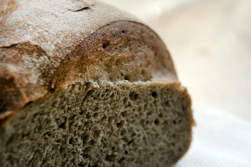 Useful bread from rye flour close-up. Healthy lifestyle, products with a low glycemic index