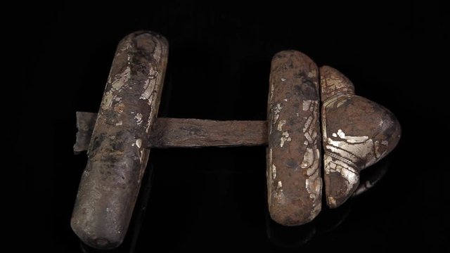 Original ancient Viking sword hilt from Viking era. Hilt with exceptional golden engravings.
