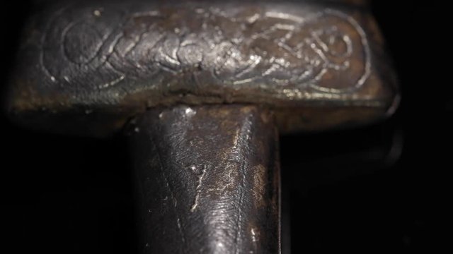 Original ancient Viking sword from 11th century. Hilt with exceptional silver engravings.