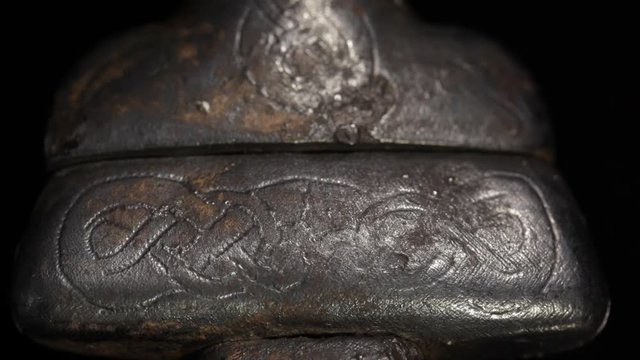 Original ancient Viking sword from 11th century. Hilt with exceptional silver engravings.