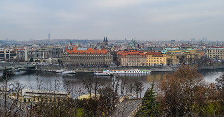 Prague postcard and the Vltava, the longest river within the Czech Republic