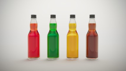 Four different colored bottles without stickers