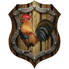 cock on oak heraldic knight shield with rivets