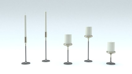 Different candles on white background