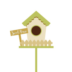 Spring colorful bird house, sweet home text isolated vector
