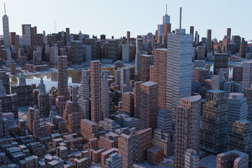 3D rendering of cityscapes with many tall buildings