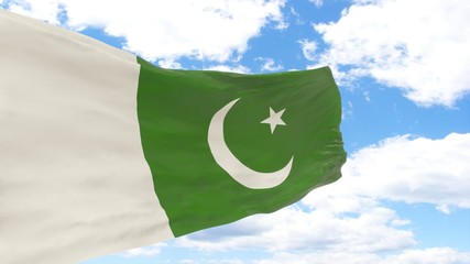 Waving flag of Pakistan on blue cloudy sky.