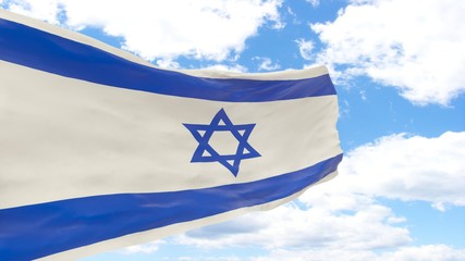 Waving flag of Israel on the blue cloudy sky.
