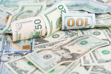 Background from scattered dollar banknotes.