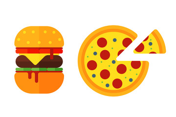 Colorful sandwich cartoon fast food icons isolated restaurant tasty american cheeseburger meat and unhealthy burger meal vector illustration.