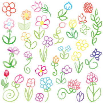 Collection of Crayon Flowers Vector